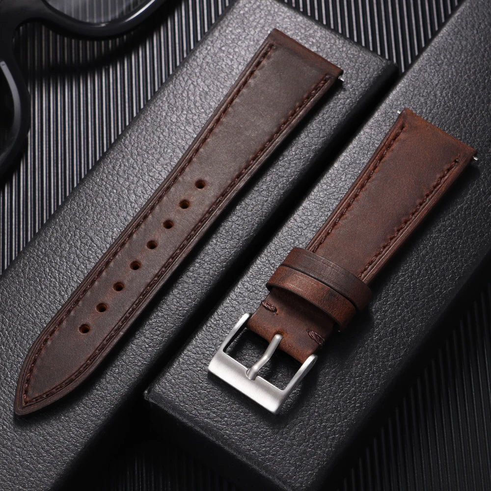 19mm 21mm Genuine Cowhide Leather Watchband for Omega Business Belt for Seiko 18mm 20mm 22mm 24mm Dark Brown Green Watch Straps