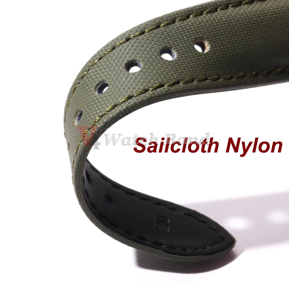 18mm 20mm 22mm Sailcloth Nylon Leather Watchband for Omega Business  Band for Seiko Butterfly Buckle Stitching Green Blue Strap