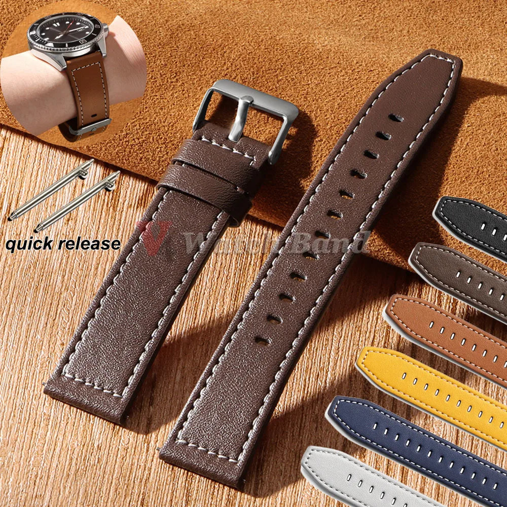 20mm 22mm Leather Strap for Samsung Galaxy Watch 7/6/5/4 40 44mm Gear Band Vintage Bracelet for Xiaomi Redmi Watch 3 Lite/Active
