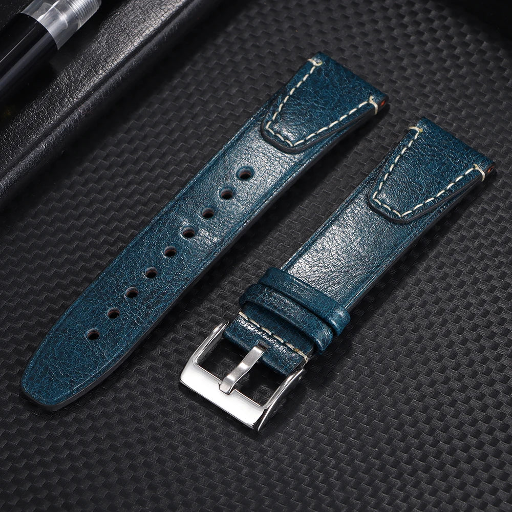 Brown Vintage Oil Wax Leather Watchband Wristband Stitching Cowhide Strap for Omega 20mm 22mm Watch Strap for Seiko Watch Band