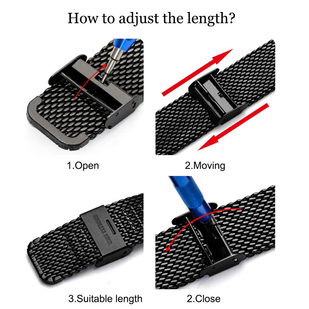 1.0 Mesh Milanese Strap for Seiko 18mm 20mm 22mm 24mm Quick Release Bracelet for DW Steel Band Mesh Strap Male Watch Accessories