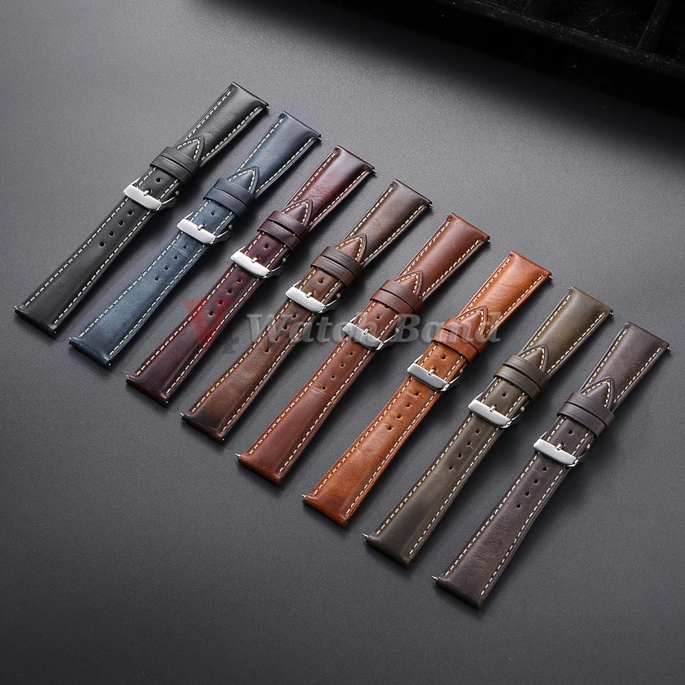 18mm 19mm 20mm 21mm 22mm Watchbands Handmade Retro Oil Wax Genuine Strap Quick Release Women Watch Band Accessories