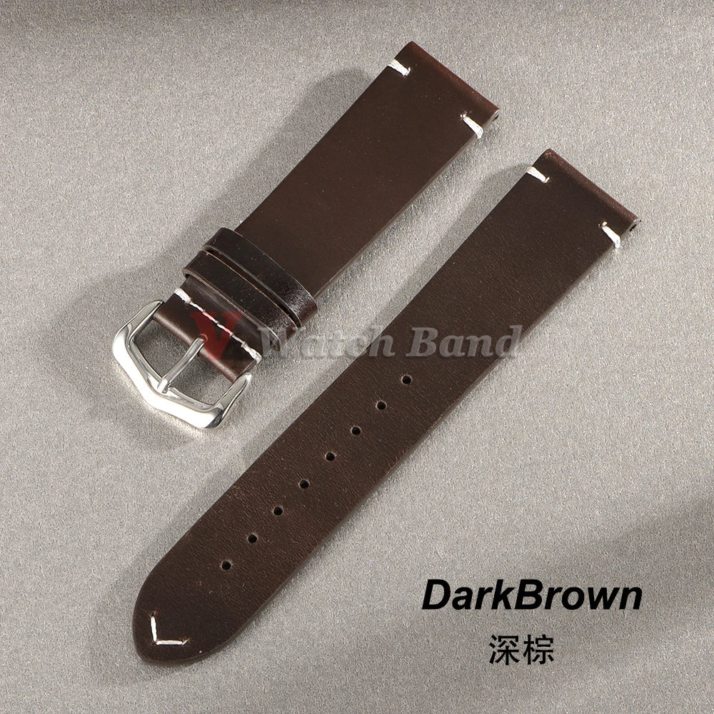 18mm 20mm 22mm Vintage Oil Wax Cowhide Watchband 19mm 21mm 24mm Replace for Omega Wristband Stitching Strap for Seiko Watch Band