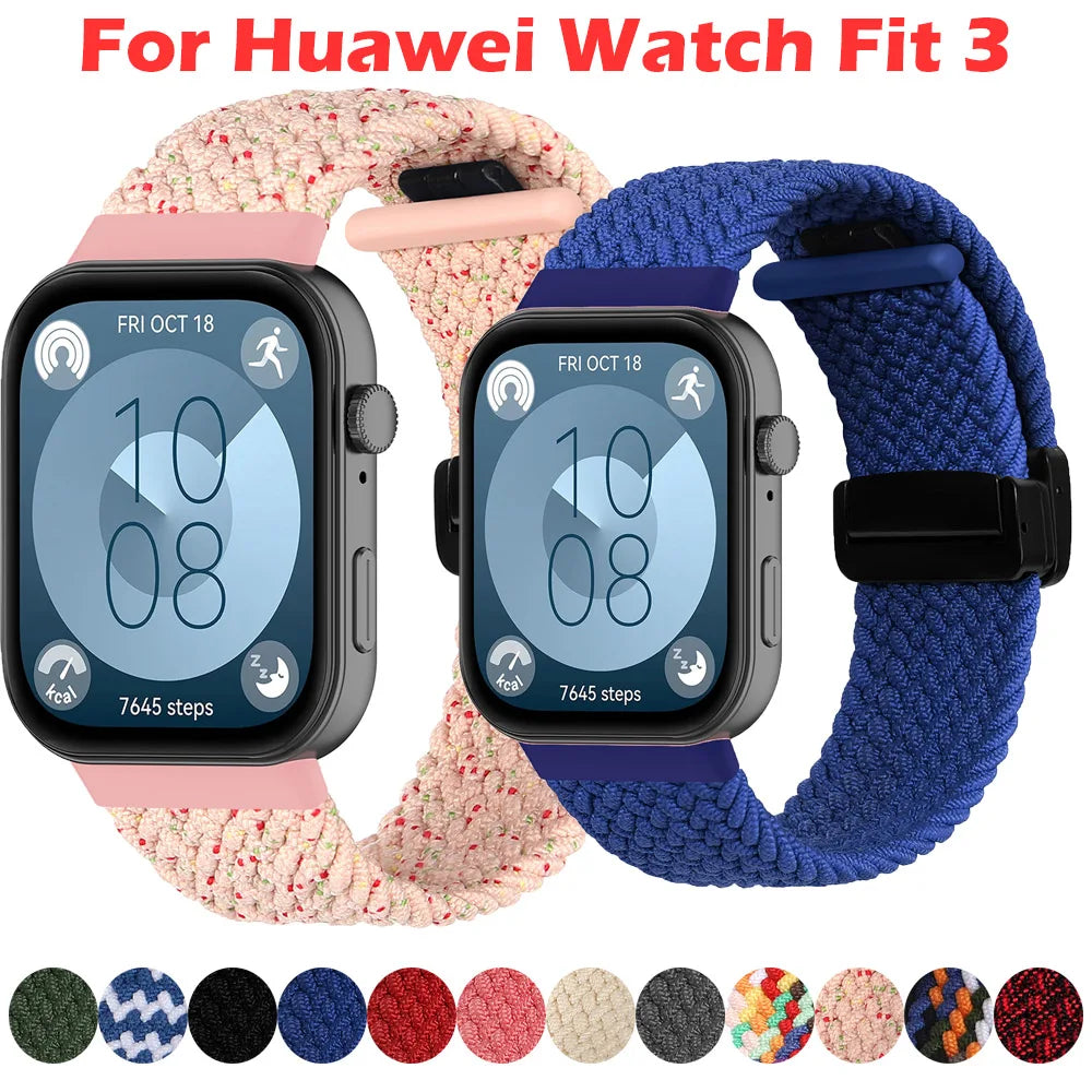 For Huawei Watch Fit 3 Band Weave Bracelet Colorful Wriestband For Huawei Fit 3 Sport Magnetic Nylon Strap Replaceable Watchband