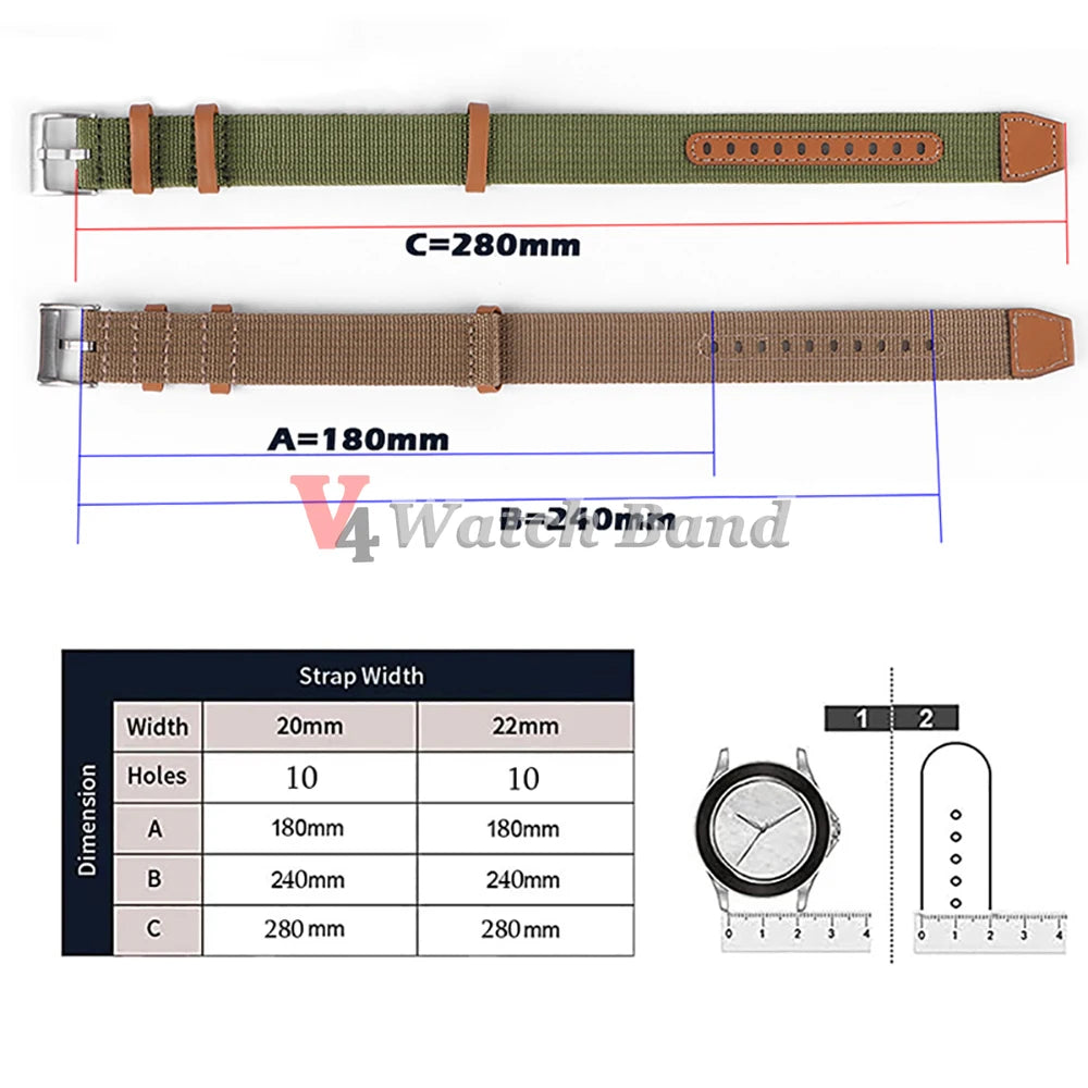 Canvas Durable Nylon Patch Leather Straps for Rolex Watchband for Omega Watch Bracelet for Seiko Replacement Wristband 20mm 22mm