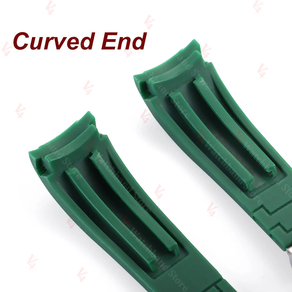 Curved End Rubber Watch Strap 20mm 21mm 22mm for Rolex for Water Ghost Waterproof Silicone Wrist Band Folding Buckle Bracelet