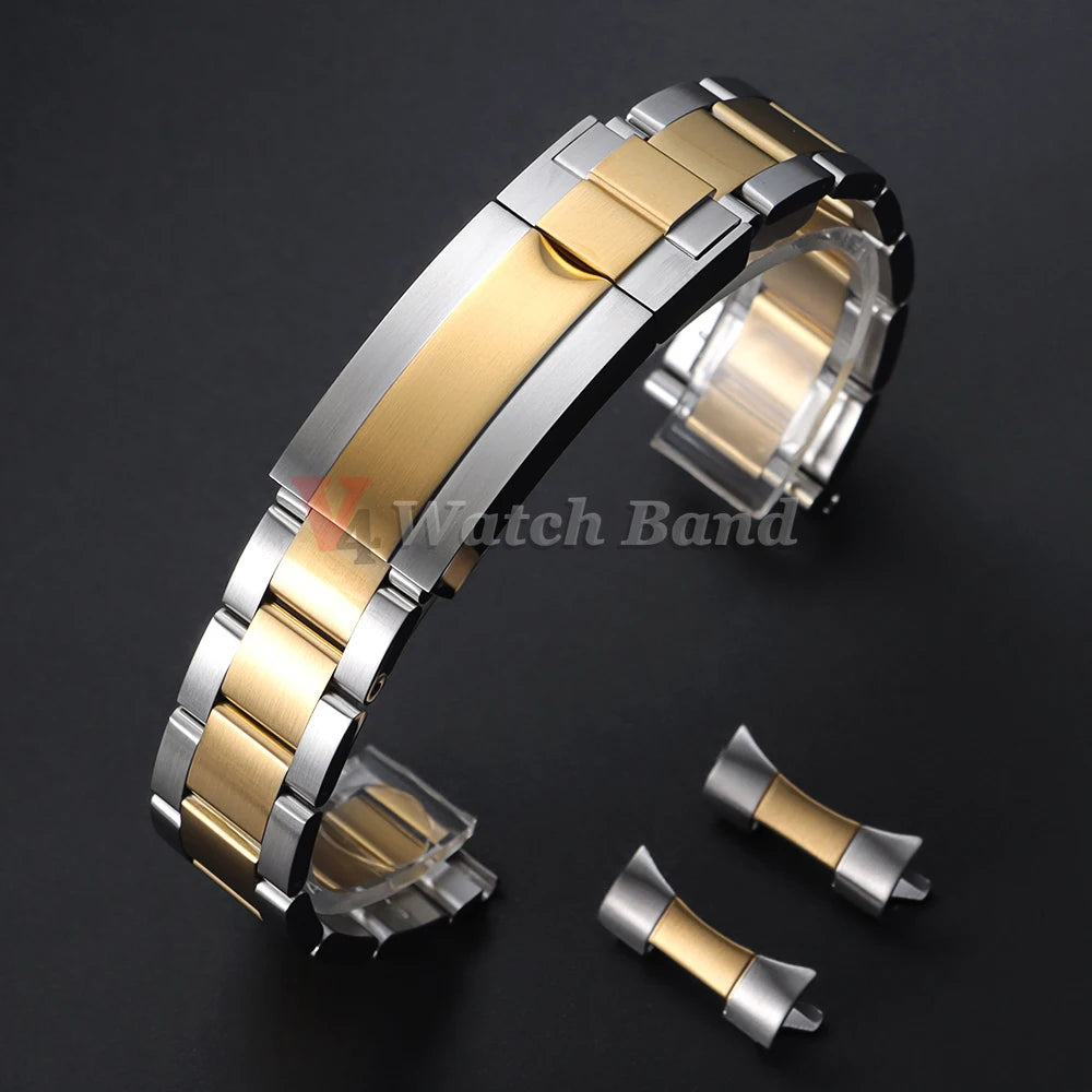 Curved End Metal Watch Strap 20mm for Rolex for Oyster Perpetual Stainless Steel Wrist Band Folidng Buckle Bracelet Accessories