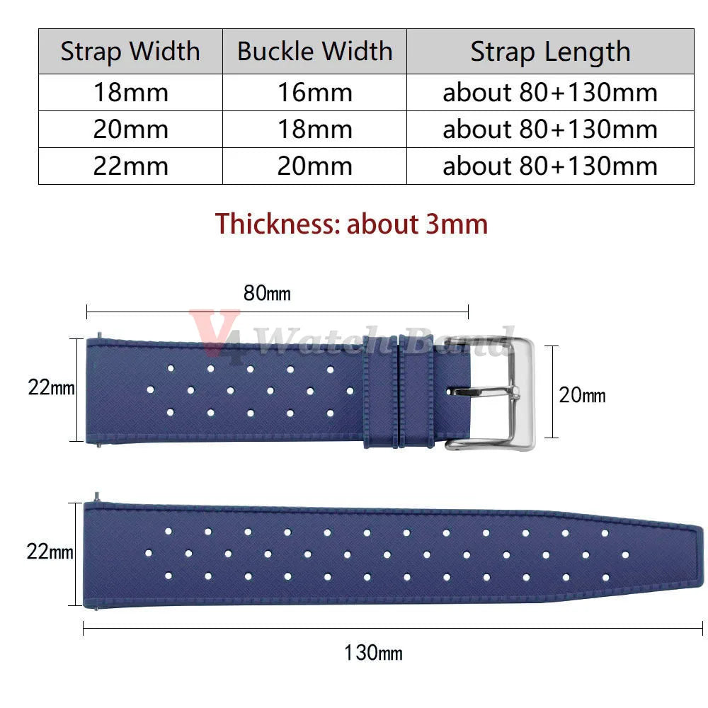 Quick Release Tropical Rubber Watch Strap 18mm 20mm 22mm for Seiko for Omega for Rolex Perfect Fit Flat End Universal Watchbands