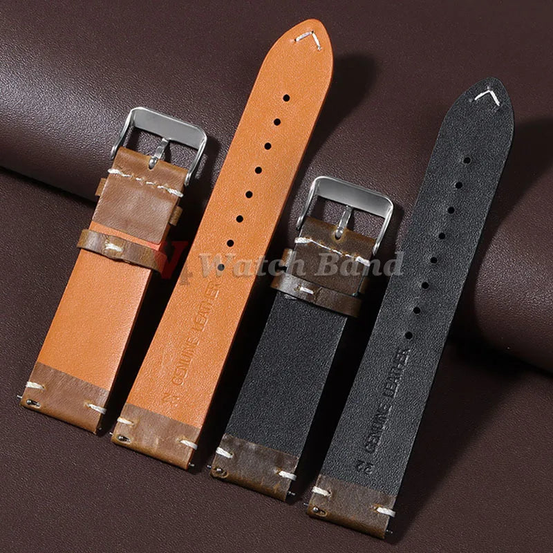 18mm 19mm 20mm 21mm 22mm 24mm Wristband Retro Oil Wax Genuine Leather Watchband Quick Release Calfskin Strap for Seiko for Rolex
