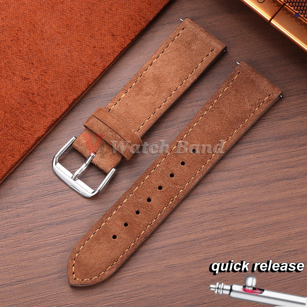 Vintage Suede Watch Strap 18 19mm 20mm 22mm for Seiko for Huawei Stitching Quick Release Bracelet for Samsung Watch 8/7/6/5/4/3