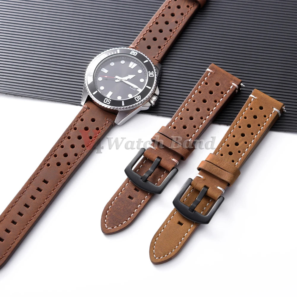 19mm 21mm 18/20/22/24mm Genuine Cowhide Watch Band Metal Buckle Vintage Straps for MenWomen Breathable Bracelet Belt Accessories