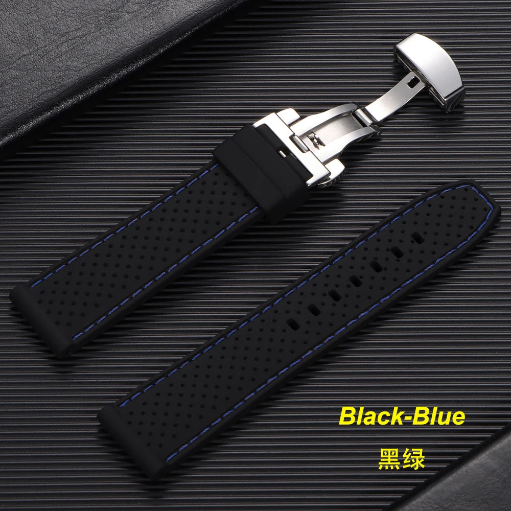 20mm 22mm Premium Silicone Watch Band Butterfly Buckle Waterproof Soft Rubber Strap Breathable Strap Replacement Universal Watch