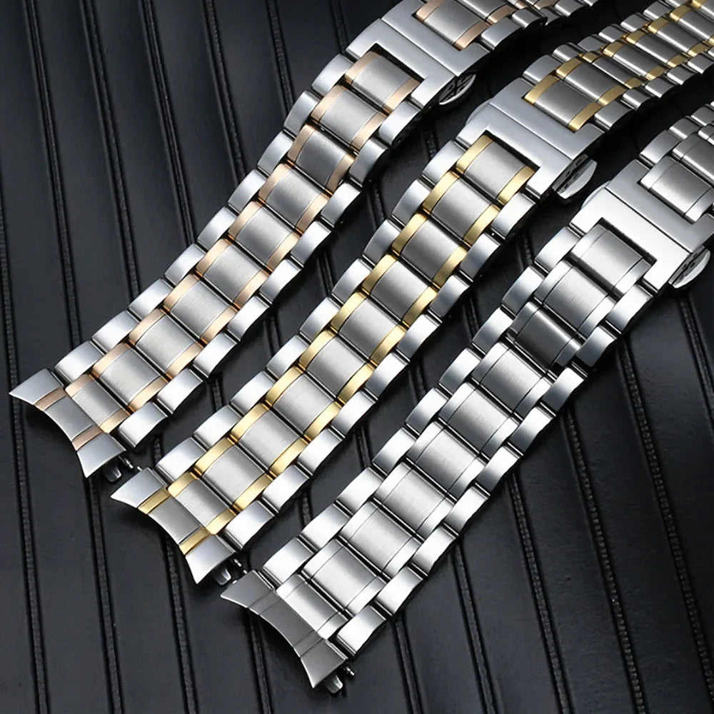 12/13/14/15/16/17/18/19/20/21/22/23/24mm Curved End Universal Strap Solid Stainless Steel Watch Bands for Tissot Butterfly Clasp