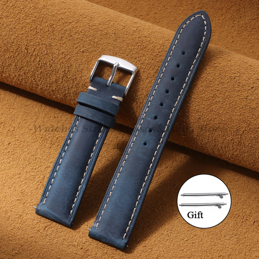 Cowhide Leather Watch Strap 14/16/18/24/22/20mm for Samsung Galaxy Watch7/6/5 Band for Xiaomi Redmi Watch Quick Release Bracelet
