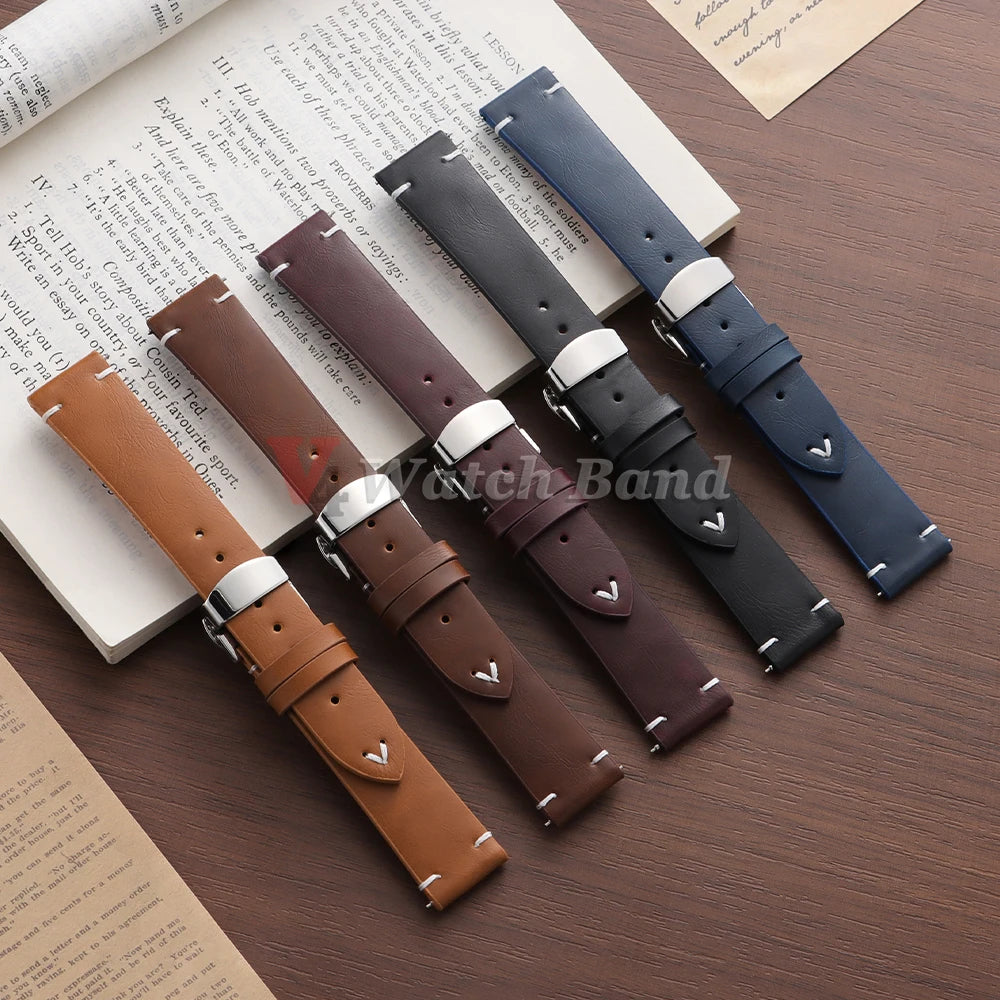 Quick Release Watch Strap 22mm 20mm 18mm Butterfly Buckle Stitching Brown Strap Calfskin Watchband for Omega Business for Seiko