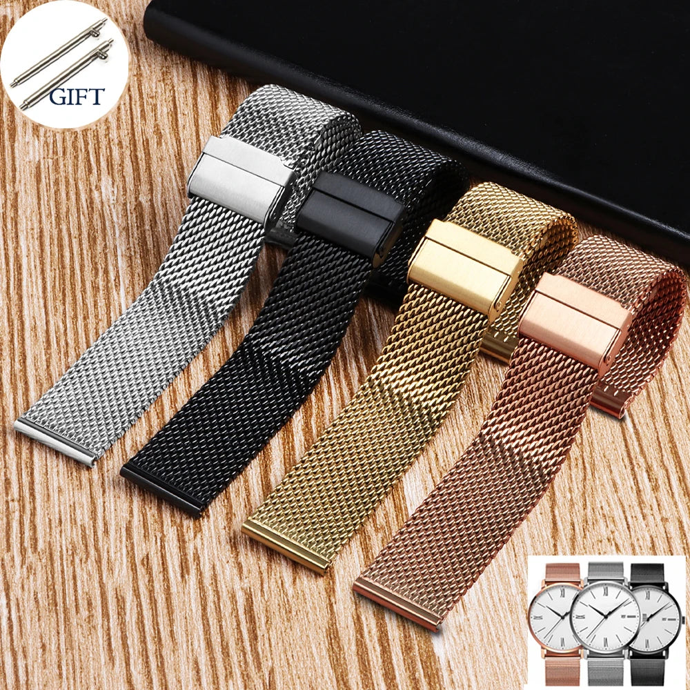 1.0mm Mesh Milanese Watchband Quick Release for DW Stainless Steel Bracelet for Omega Adjustable Straps for Seiko 18mm 20mm 22mm