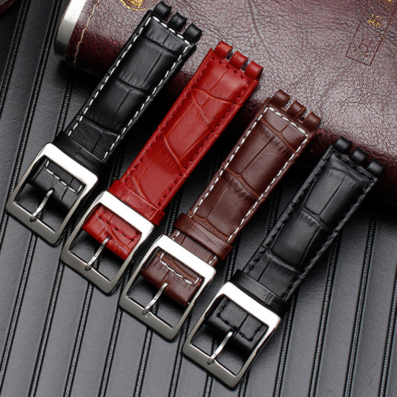 for SWATCH Watch Strap 17mm 19mm Genuine Cowhide Leather Bracelet Men Women Waterproof Sport Replacement Watchband