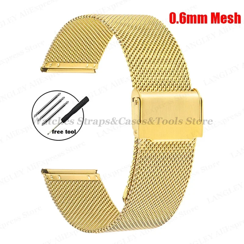 0.6mm 1.0mm Milanese Mesh Watchband 18mm 20mm 22mm 24mm Stainless Steel Bracelet 3mm Thick Strap Heavy Wristband with free tool