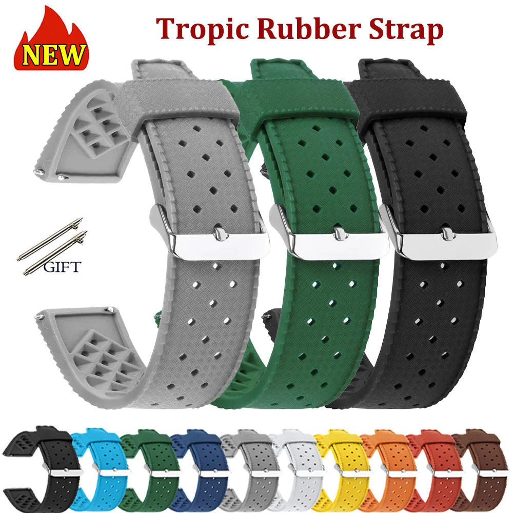 Premium Tropic Rubber Watchband for Seiko 20 22mm Quick Release Band for Fossil Strap for Oris Silicone Tropical Waterproof Band