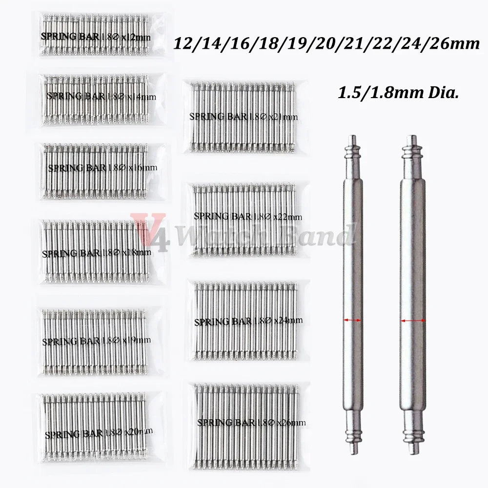 20pcs Dia 1.5mm 1.8mm Watch Band Spring Bars Links Pin 12 14 16mm 18mm 19mm 21mm 24mm 26mm Stainless 20mm 22mm  Watch Spring Bar