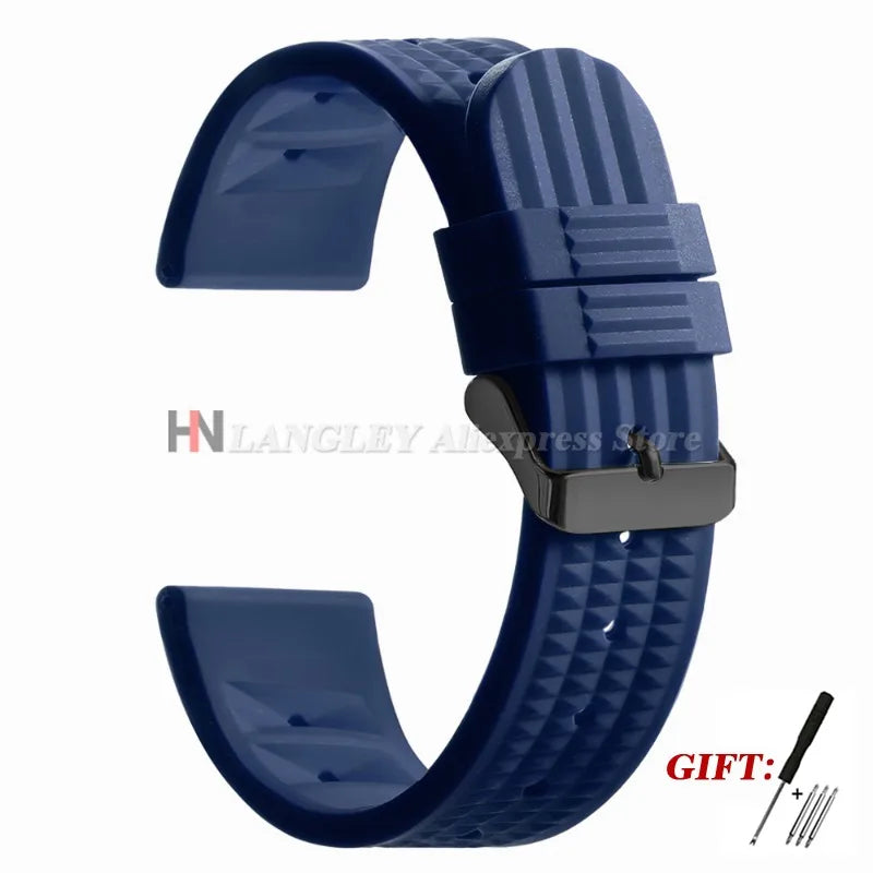 Soft Rubber Waffle Watch Band 20mm 22mm for Seiko for Rolex Water Ghost Sport Silicone Wristband Men's Replacement Strap Premium