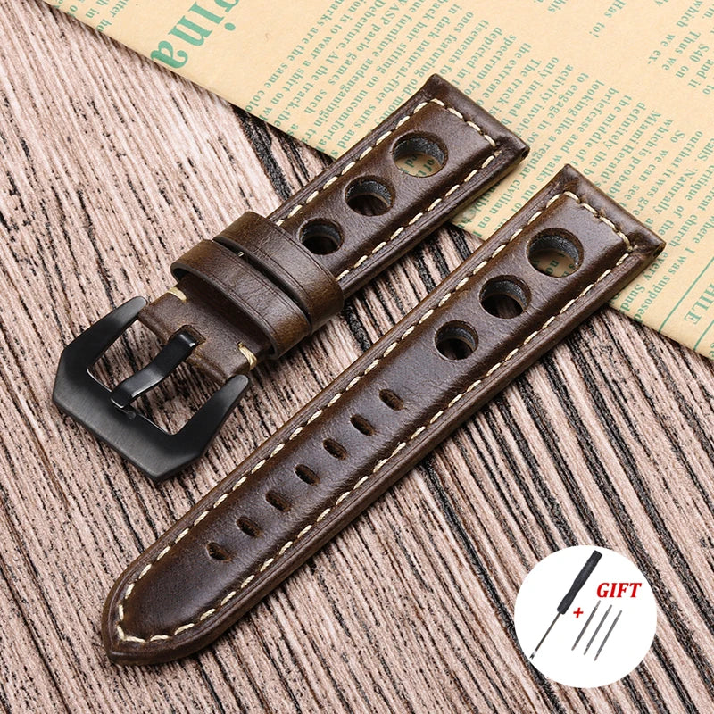 Vintage Retro Leather Strap 20mm 22mm 24mm For Samsung 3/4/5pro For Huawei GT2 3 Band Men Women Universal Bracelet Accessories