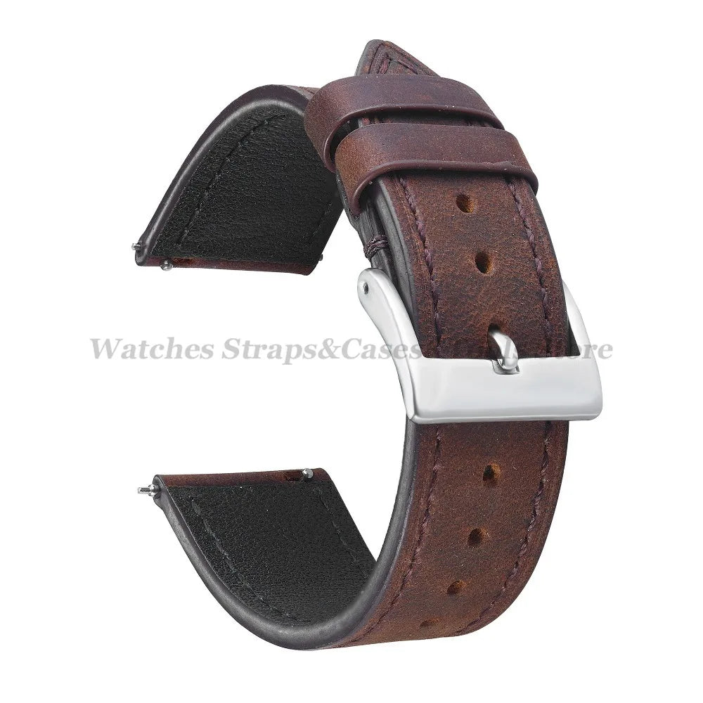 Crazy Horse Cowhide Leather Watch Strap 18mm19mm 20mm 21mm 22mm 24mm Butterfly Buckle Bracelet for Omega Smart Vintage Watchband