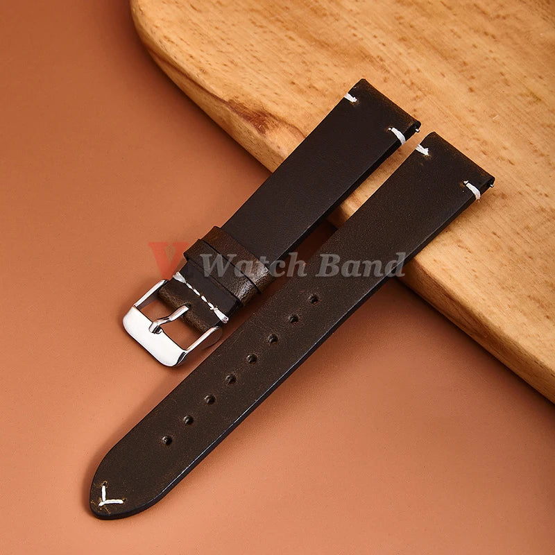 18mm 19mm 20mm 21mm 22mm 24mm Wristband Retro Oil Wax Genuine Leather Watchband Quick Release Calfskin Strap for Seiko for Rolex