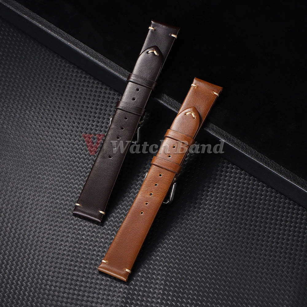 18mm 20mm 22mm Vintage Oil Wax Leather Watchband Wristband Stitching Cowhide Strap for Omega for Seiko Watch Band Accessories