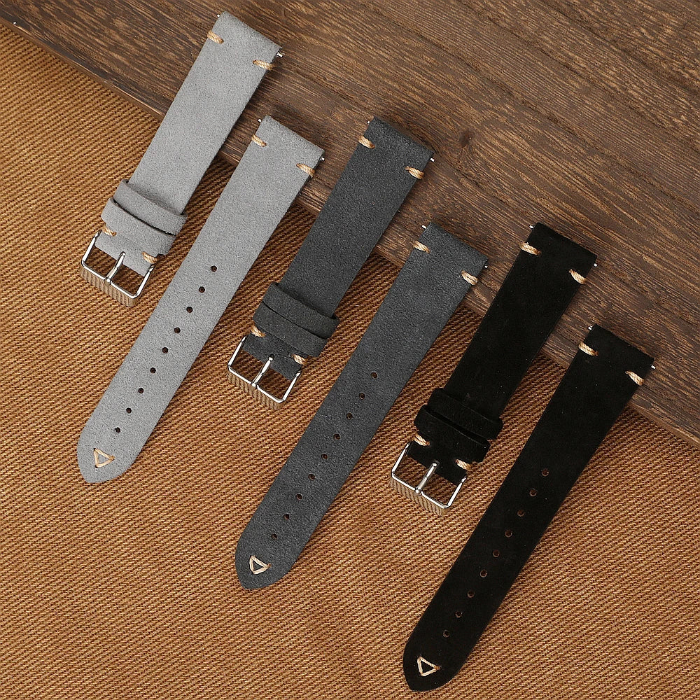 Suede Leather Strap for Seiko Watch Band Vintage Bracelaet Handmade Stitching Wristband 18mm 19mm 20mm 21mm 22mm 24mm Wristbelt