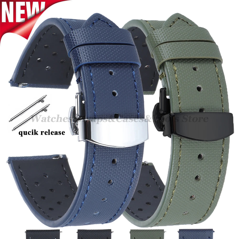 Premium Sailcloth Watch Strap for Seiko for Omega 18mm 20mm 22mm Qucik Release Fabric WatchBand Butterfly Buckle for HuaweiWatch