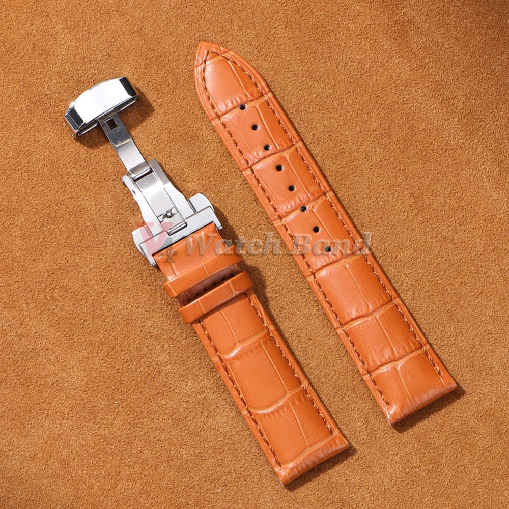 12/14/16/18/19/20/21/22/24mm Crocodile Pattern Straps for Wrist Bracelet Vintage Leather Watch Band for Omega Butterfly Buckle