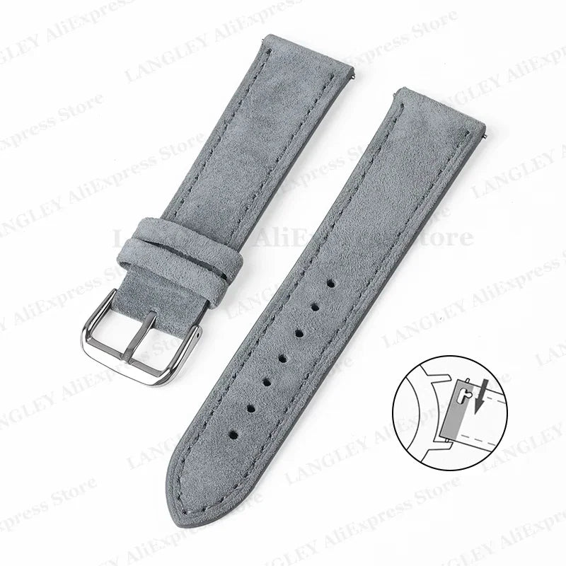 18mm 20mm 22mm Vintage Suede Leather Watchband for Samsung Galaxy Watch 5 4 3 45mm 40mm Cowhide Stitching Quick Release Bracelet