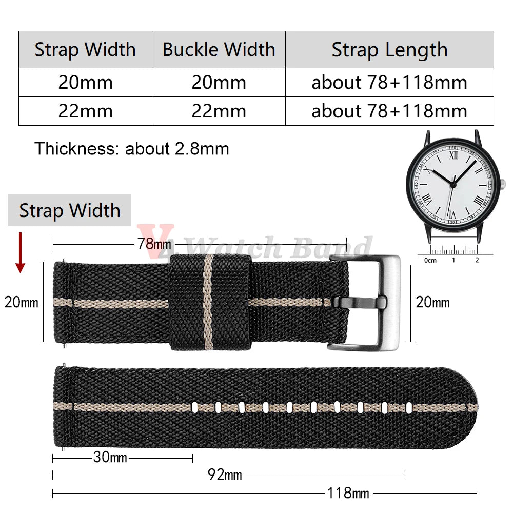 Nylon Strap 20m 22mm for Tudor for Omega Watch Band Woven Canvas Fabric Band for Seiko Men Military Sport Quick Release Bracelet