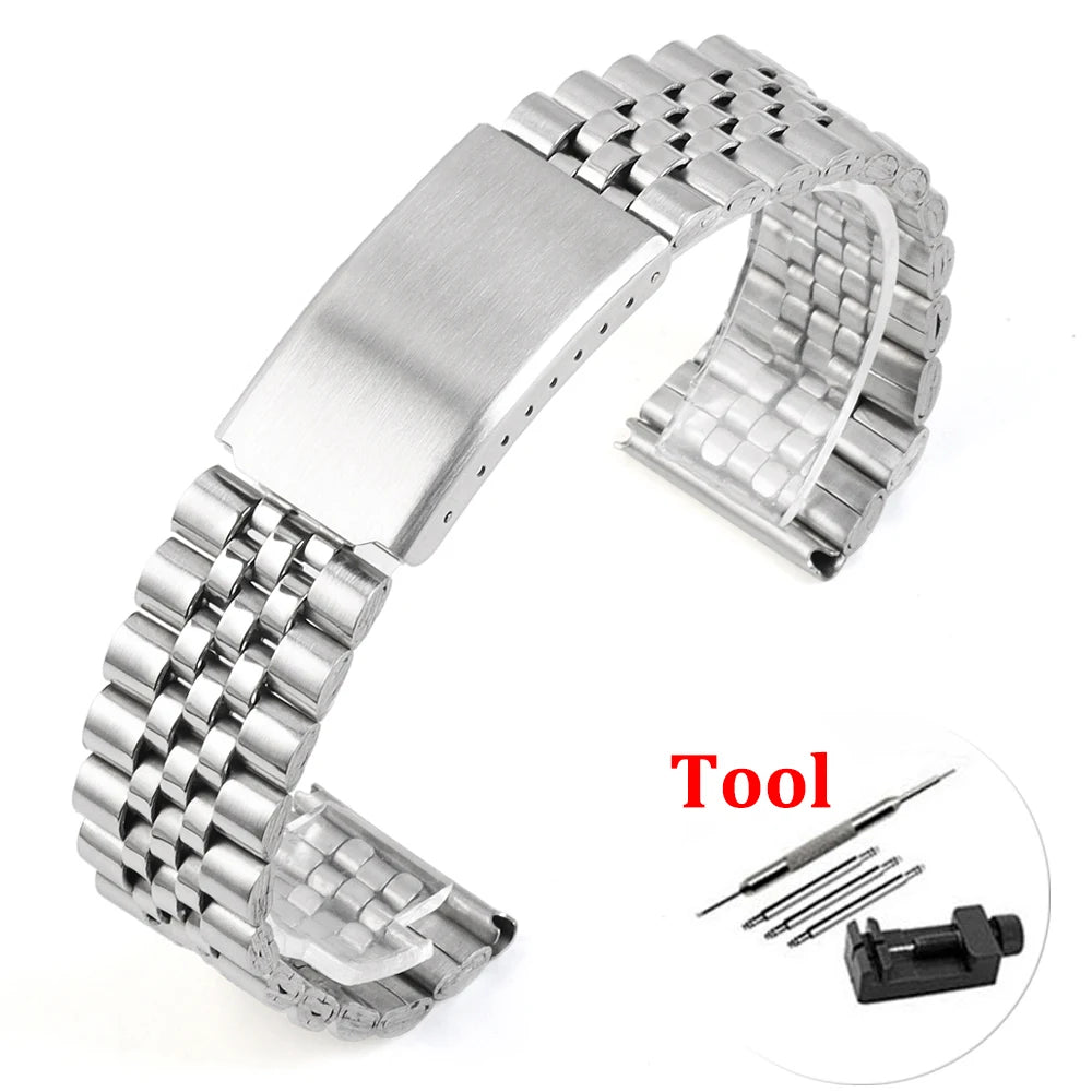 12mm 14mm 16mm 18mm 20mm 22mm Universal Metal Wrist Strap Stainless Steel Watch Band Adjusted Folding Buckle Bracelet Accesories