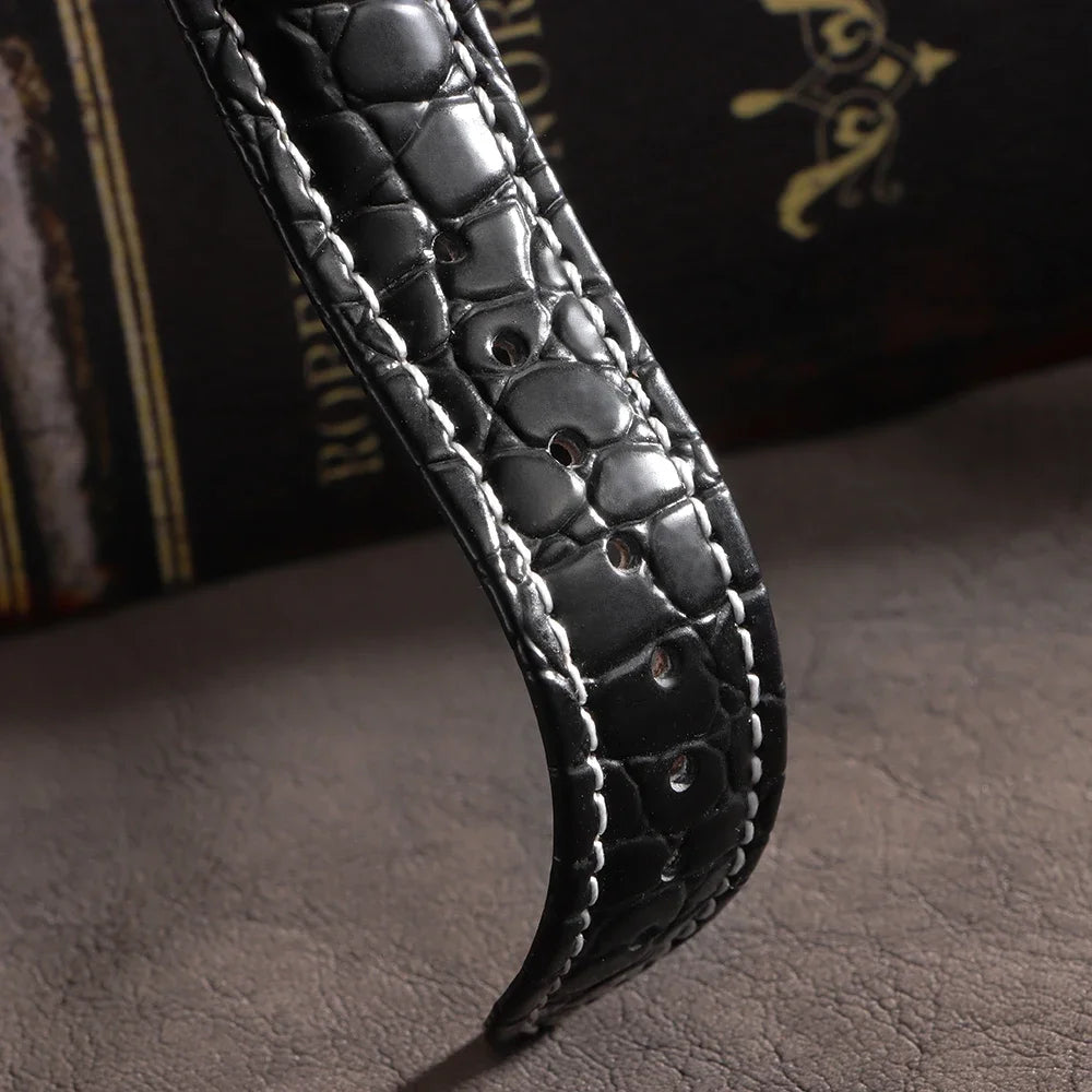 16/17/18/19/20/21/22/24mm Leather Straps Crocodile Pattern Cowhide Business Watch Band Universal Men Women Bracelet Wrist Belt