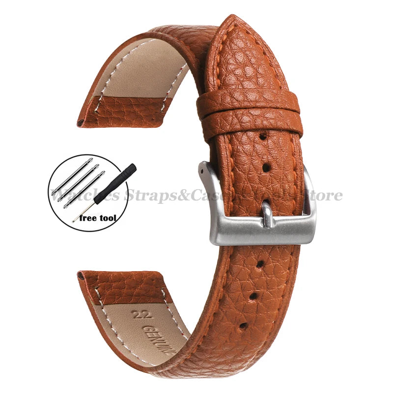 Litchi Pattern Genuine Leather Watch Band 18mm 20mm 22mm for Samsung Galaxy Watch 7/6/5/4 40 44mm Men Women Replacement Straps
