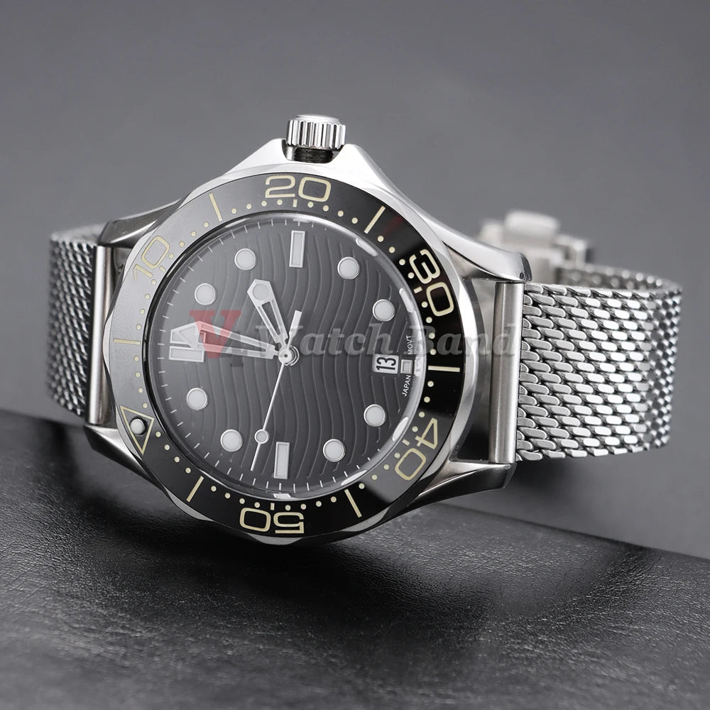 For Omega Seamaster 20mm Silver Mesh Bracelet Flat Interface Stainless Steel Watch Strap 20MM for Omega 007 Breathable Design