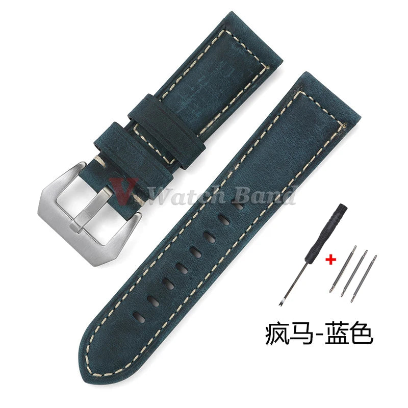 Geniune Retro Calf Leather Watchbands for Panerai 24mm 26mm 20mm 22mm Cowhide Crazy Horse Straps for Samsung for Huawei Watch