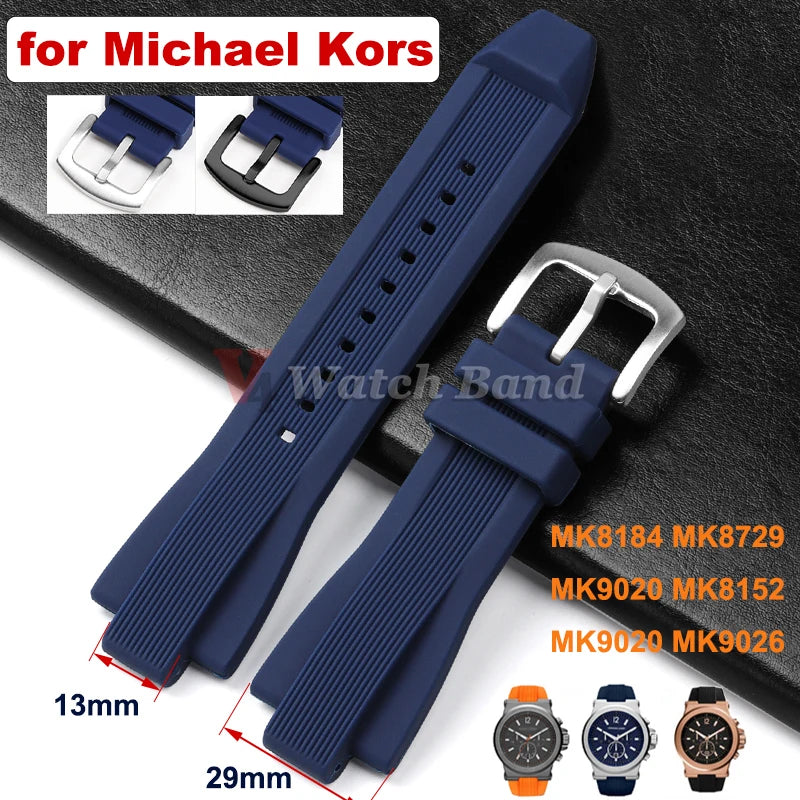 13X29mm Silicone Strap for Michael Kors Watch Band MK9020 MK8729 MK9026 MK8184 MK8152 Soft Bracelet Men Replacement Wristband