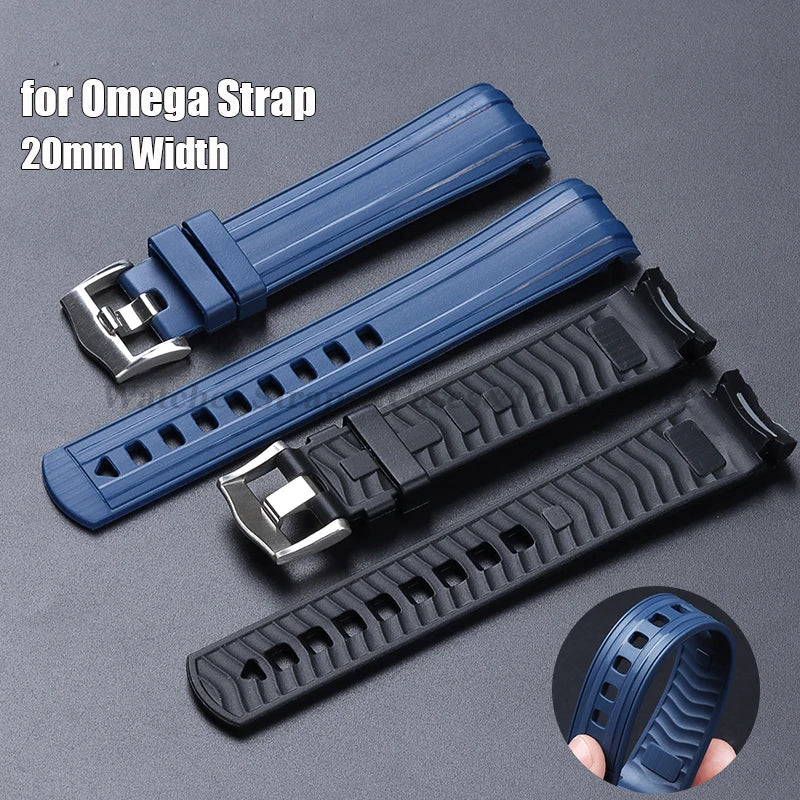 Soft Rubber Watch Strap 20mm Curved End for Omega for Seamaster 300 Silicone Waterproof Diving MenWomen Sport Watchband Bracelet