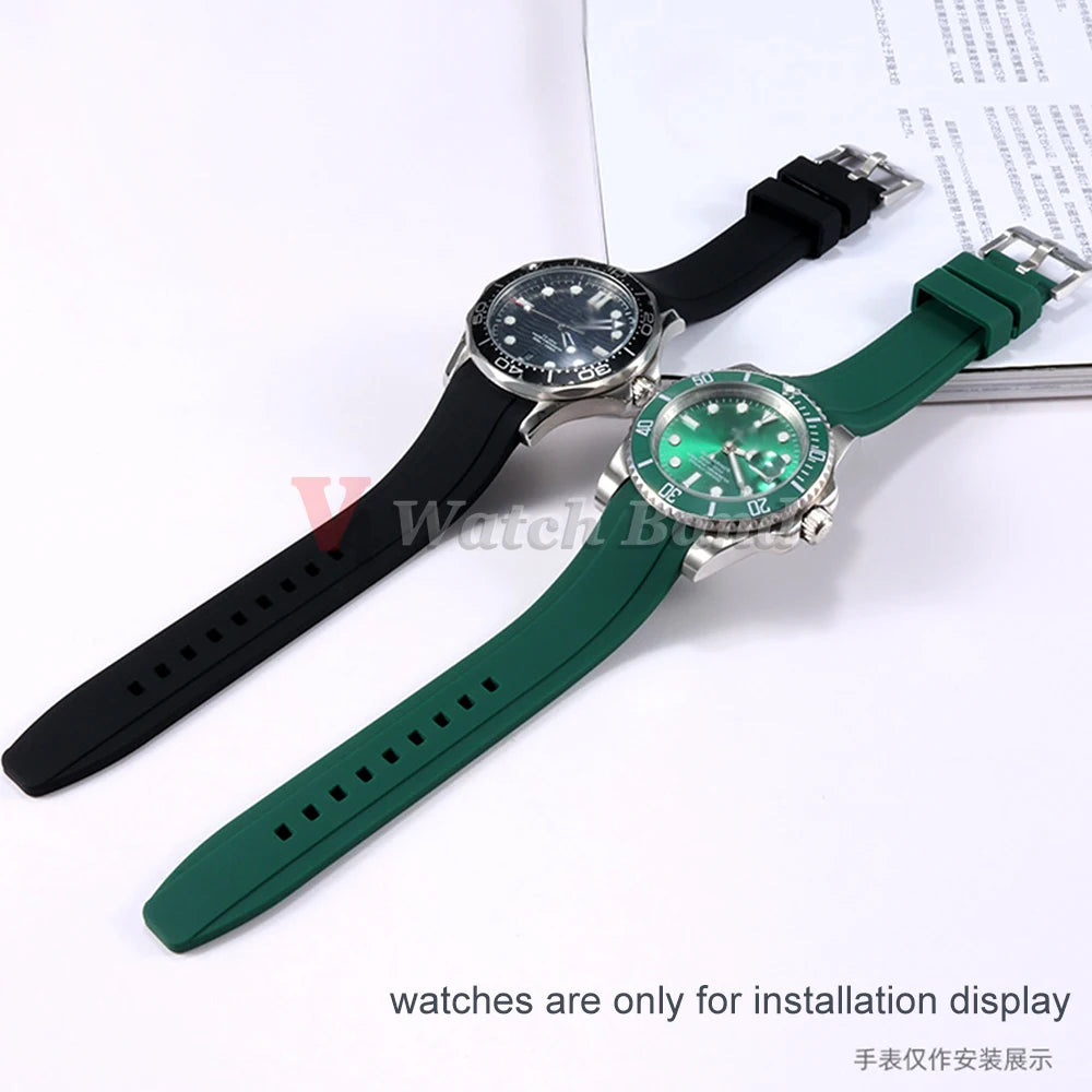 20mm 22mm Curved End Silicone Strap for Rolex for Omega for MoonSwatch Stainless Steel Gold Buckle Rubber Replacement Watch Band