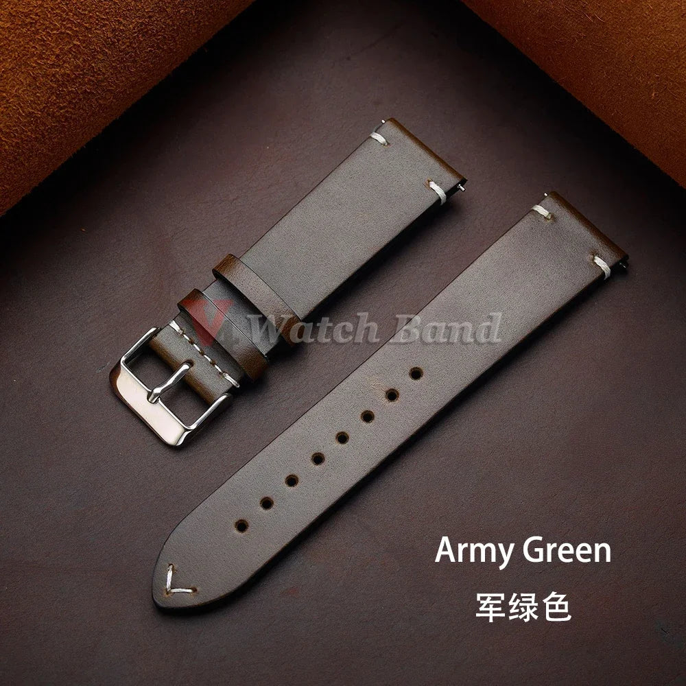 Vintage Leather Watch Band Butterfly Buckle Stitching Oil Wax Cowhide Strap for Omega 18/19/20/21/22/24mm Bracelet for Seiko