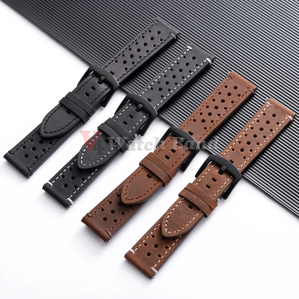19mm 21mm 18/20/22/24mm Genuine Cowhide Watch Band Metal Buckle Vintage Straps for MenWomen Breathable Bracelet Belt Accessories