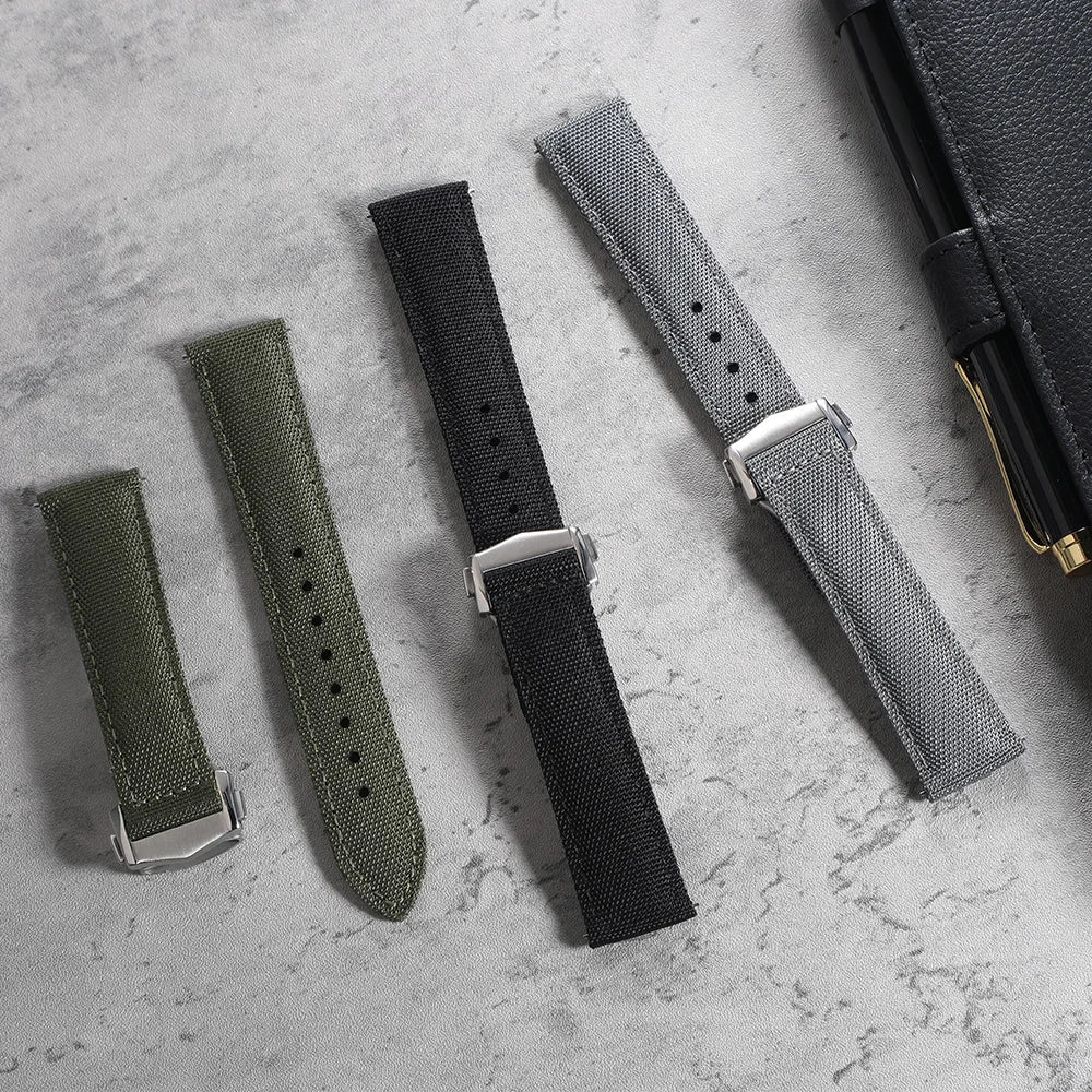 Deployant Sailcloth Watch Strap 20mm 22mm Two-Side Waterproof Nylon Quick Release With Folding Buckle Watch Band for Omega