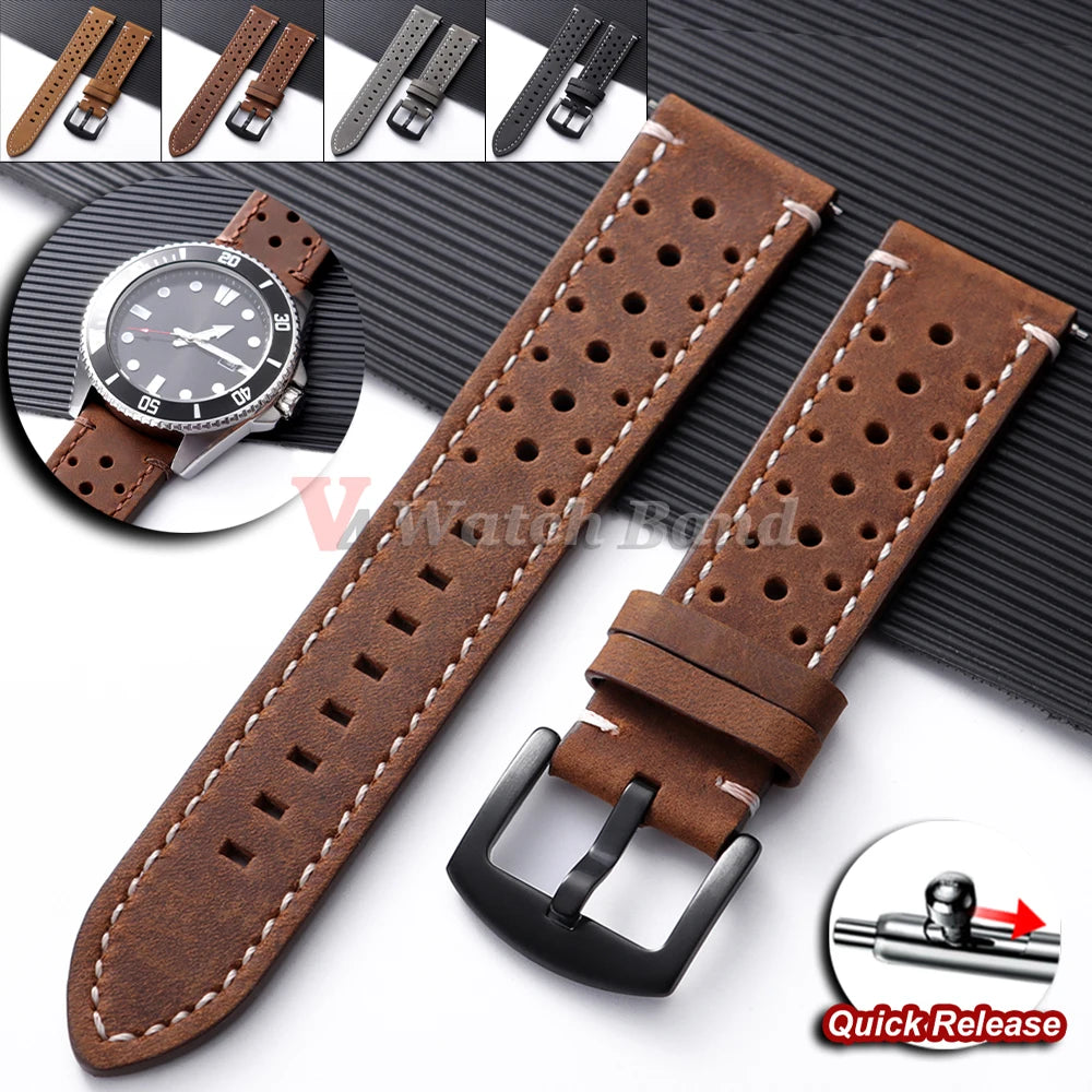 19mm 21mm 18/20/22/24mm Genuine Cowhide Watch Band Metal Buckle Vintage Straps for MenWomen Breathable Bracelet Belt Accessories