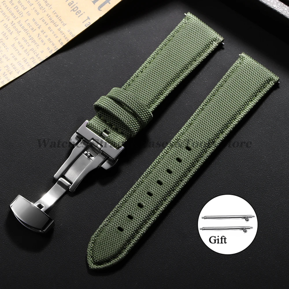20mm 22mm Sailcloth Watch Straps for Omega for Seiko Watch Men Women Butterfly Buckle Nylon Quick Release Waterproof Watch Bands