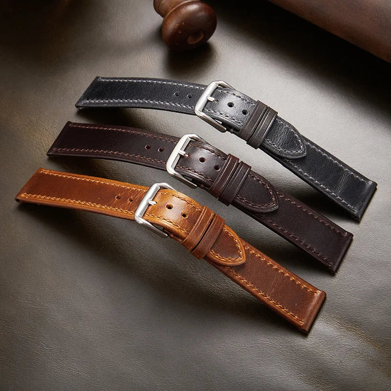 18mm 20mm 21mm 22mm Retro Genuine Leather Strap Oil Wax Discoloration Cowhide Leather Watchband  Business Men Women Watch Straps