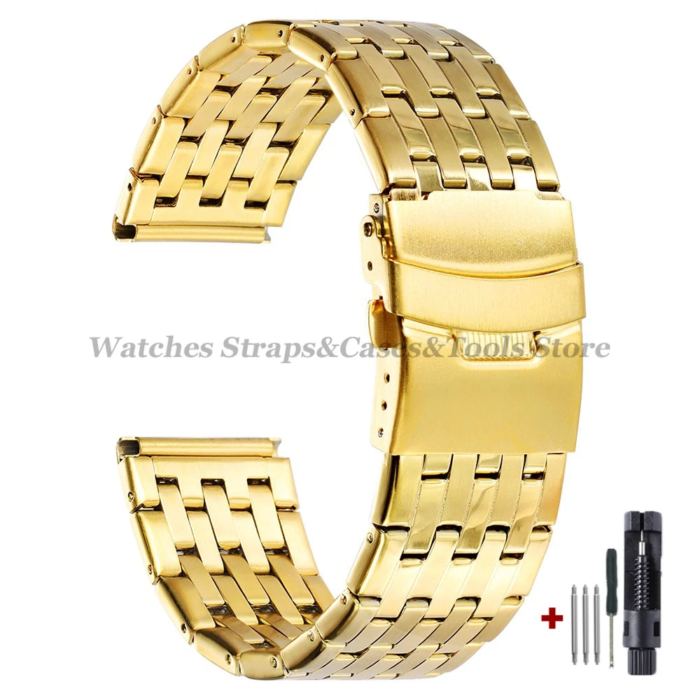 20mm 22mm Stainless Steel Metal Watch Strap for Seiko for Huawei Watch Universal Bracelet Sport Wristband Folding Clasp Bracelet