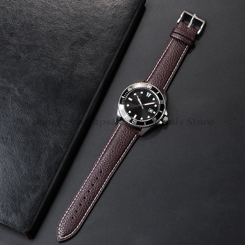 Litchi Pattern Genuine Leather Watch Band 18mm 20mm 22mm for Samsung Galaxy Watch 7/6/5/4 40 44mm Men Women Replacement Straps